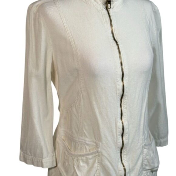 White XCVI Womens Lightweight Jacket Size S Zipper Closure 3/4 Sleeves Pocket De - Picture 4 of 8